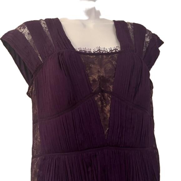 Tadashi Shoji Purple Lace Cap Sleeve Pleated Empire Waist Maxi Gown Size 10 - Picture 4 of 6